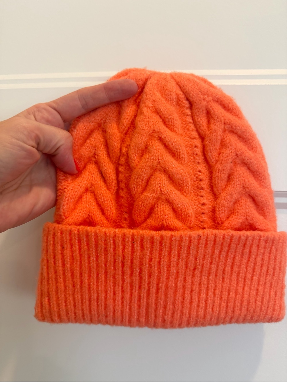 Orange Cable-Knit Beanie Hat - Unbranded
